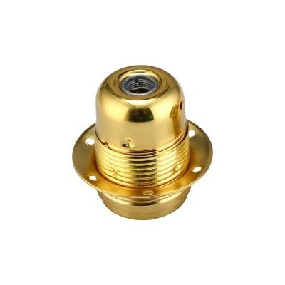 China Custom Screw Flat Round Part E27 Ceramic Interior Lamp Holder For Electric Ceiling Light Bulb With Gold Iron Copper Brass Metallization Base for sale