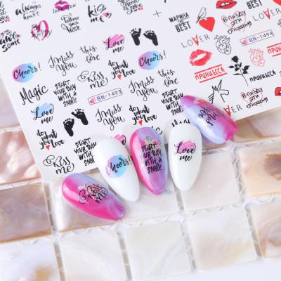 China Full Cover Wraps Nail Art Decoration Foils Valentines Manicure Love Letter Flower Sliders 12pcs For Nail Art Decoration Water Sticker Tips Nail Inscriptions for sale