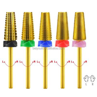 China Manicure 5 in 1 High Quality Gold Nail Manicure Pedicure Tool Carbide Nail Bit Bucket Tapered Carbide Bit for sale