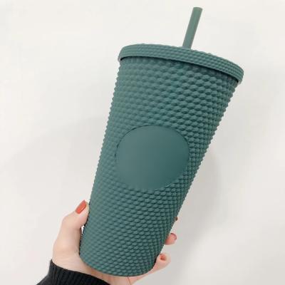 China 24 oz Viable Cold Custom Logo Mug BPA Free Custom Matte Green Studded Acrylic Tumblers With Lid for sale