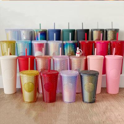 China 2021 New Sustainable Designed Reusable Studded Tumbler BPA Free Colorful Plastic Cups for sale