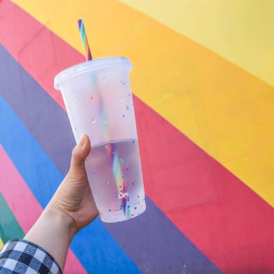 China Confetti Cup TP888 Confetti Color Changing Mug 16oz Rainbow Colored Plastic Tumblers For Water Drinking Coffee for sale