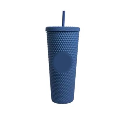 China 2021 New Viable Wall Doubler Plastic Studded Grid Cup Tumbler Matte Glitter Tumbler With Lid And Straw for sale