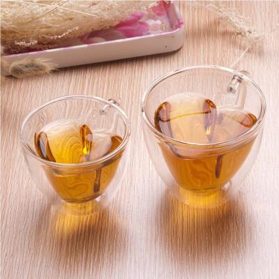 China Heat Resistant Creative Clear Glass Mug Viable Marrying Decoration Gift Double Layer Milk Tea Cup Heart Shape for sale