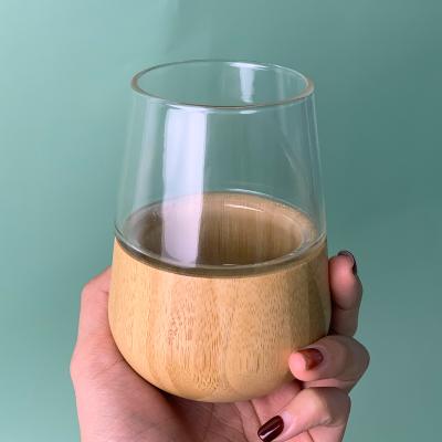 China Egg Birthday Gifts Water Drop Shape Bamboo Base Wine Tasting Glasses for sale