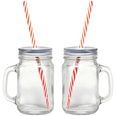 China Lead Free White Heatable 16 Ounce Wide Mouth Around Glass Mason Jars With Handles for sale