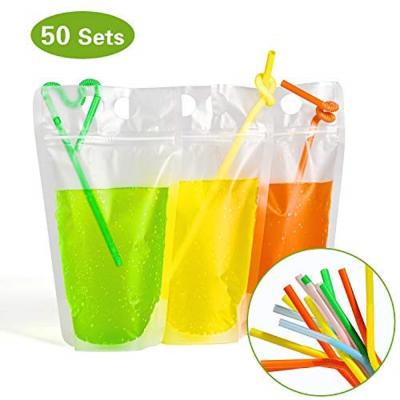 China OEM Recyclable Resealable Portable Clear Straw Juice Drink Bags With for sale