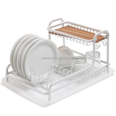 China Good Quality Kitchen Dish Rack Sustainable Aluminum Dish Drainer With PP Trays for sale