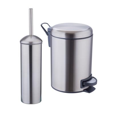 China Good Price Sustainable Soft End Stainless Steel Bathroom Waste Bin And Toilet Brush Holder Set for sale