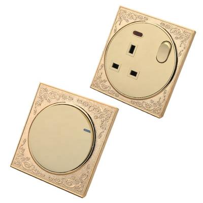 China 250V Royal Gold House Wall Switch And Socket Outlet 1gang 13a Electric Power Socket for sale