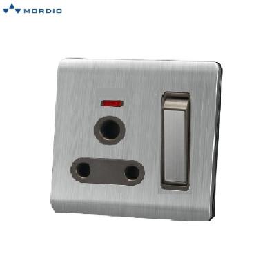 China PC wire drawing board. Fit Switch K7.2 Mordio Copper Stainless Wall Switch 1gang 15A Switched Socket 220-250V for sale