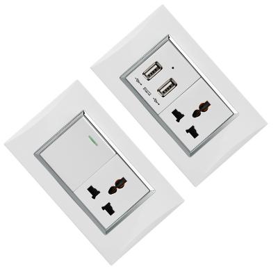 China Acrylic frame. Inglec Copper Wall Fitting Acrylic Switch Socket 1gang Lamp Switch 1gang Socket With 2USB Ports 220v~ for sale