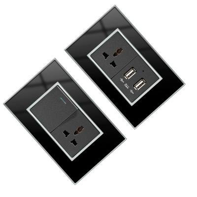 China Easy Installation White Black Gold Acrylic Wall Switch Socket And American Switch Socket With 2usb Indicator Outlet for sale