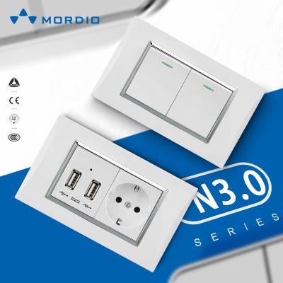 China Acrylic frame. Copper Fit South American Electrical Switch Socket Wall Switch 1gang mouldar socket with 2USB 220v~ for sale