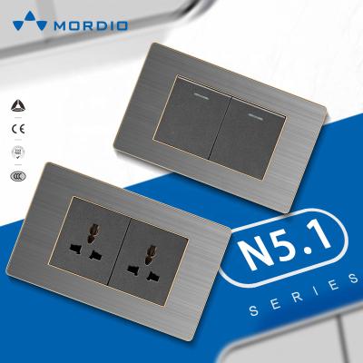 China Easy Installation Aluminum Metal Wall Switch Socket And American Switched 2gang Socket With 2usb Ports 220V~ for sale