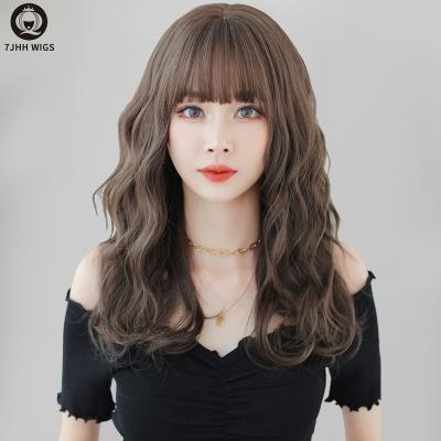 China 7JHH WIGS Younger Factory Wholesale Curl Wigs Long For Women Natural Black Hair With Bangs Synthetic Pelucas Wigs Wig for sale