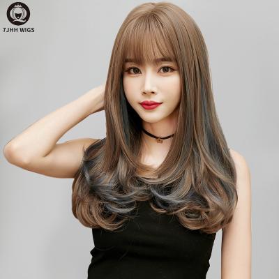 China Regular Seller Wholesale Heat Resistant Fiber WIGS Wave 7JHH Ombre Curly Wig 21 Inches 150% Density Pelucas Synthetic Hair Wig Wig for sale