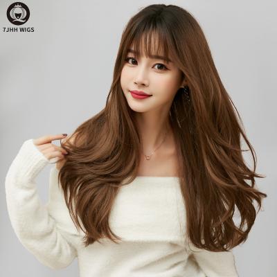 China Younger 7JHH WIGS Wholesale 26 Inch Lady Curls Type Long Wavy Wig With Bangs Cosplay Hair Synthetic Wigs For Women for sale