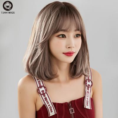 China 7JHH Younger Pink Straight Hair Synthetic Lolita Wig With Bangs Short Canvas Wigs For Christmas Cosplay Women Bob Wig for sale