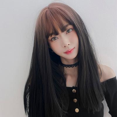 China Wholesale 7JHH Ombre Long Soft Pink Natural Straight Wigs With Pelucas Hair Synthetic Wig Ombre Pink Wigs 150% Bangs Density Wig for sale