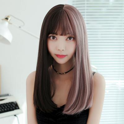 China Younger 7JHH Long Straight Hair With Bangs 26inches Heat Resistant Wig Synthetic Ombre Cosplay Wig For Women Ombre Hair Wig for sale