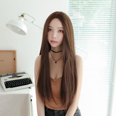 China Younger WIGS 7JHH Natural Black Straight Wigs Without Pelucas Heat Resistant Synthetic Wig 150% Fiber Density Bangs Wig for sale