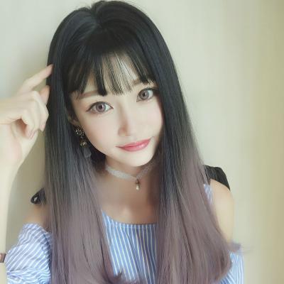 China Younger Milk Tea Ombre Long Straight 7JHH Wigs With Wholesale Heat Resistant Fiber 150% Density Bangs 26 Inches Synthetic Wigs for sale