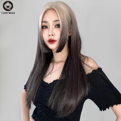 China Wholesale Younger WIG 7JHH Heat Resistant Fiber 24 Inches Long Straight Wig With Bangs 26 Inches Ombre Synthetic Gold Hair Blonde Wig for sale