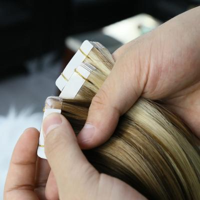 China Double Straight Human Remy Tape Hair Extensions Russian Blonde Pulled From Real Curl Kinky Factory for sale