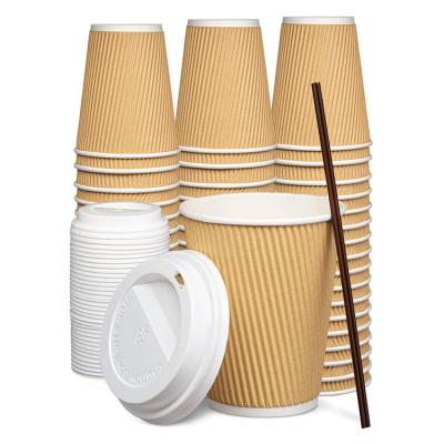 China Biodegradable Eco Friendly Coffee Takeaway Embossed Ripple Wallpaper Mugs For Hot Drinking for sale