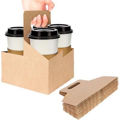 China 4 Cup Disposable Beverage Kraft Paperboard Disposable Cup Holder For Food Delivery for sale