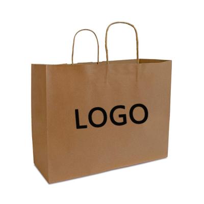 China Custom Brown Paper Tote Bags Recycled Materials Large Logo Gift Bag With Reinforced Handle for sale