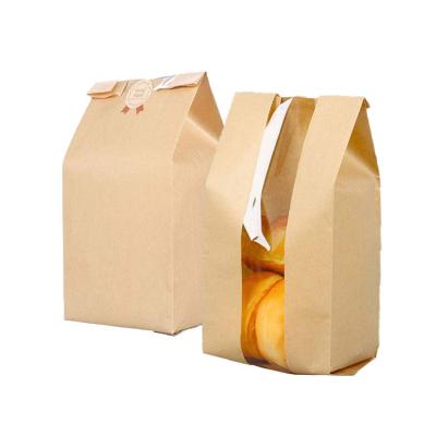 China Disposable Custom Printed Bakery Baguette Bread Biscuit Cookies Packaging Kraft Paper Bag With Window for sale