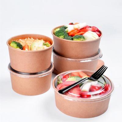 China Large Capacity Biodegradable Wrapping Paper Takeaway Food Packet Cup Disposable Salad Bowl With Plastic Lid for sale