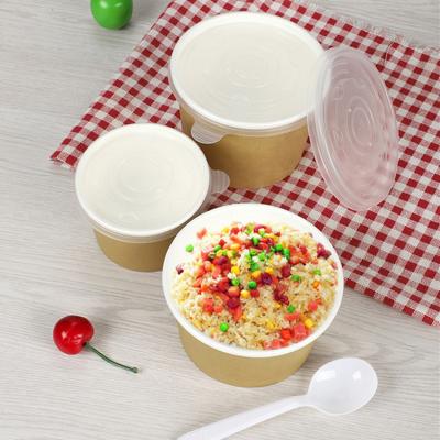 China Biodegradable Thick Disposable Soup Noodle Packaging Kraft Paper Takeaway Cups With Lid for sale