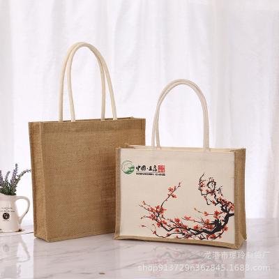 China Small Shopping Eco Friendly Recyclable Brown Burlap Handled Tote Laminated Jute Bags With Custom Logos for sale