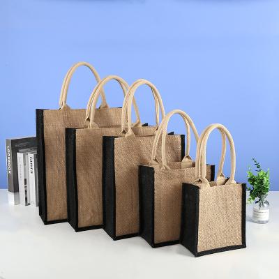 China Eco Friendly Handled Jute Bag OEM Customized Printing Tote Bag With Inner Lamination for sale