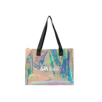 China Large PVC Fashion Tote Bag Clear Beach Bag Handled Plastic Shopping Bag With Own Logo for sale