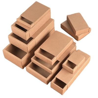 China Recyclable Brown Custom Folding Paper Drawer Gift Box Craft Logo Drawer Kraft Gift Paper Folding Box for sale