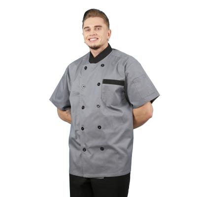 China Design Logo Breathable Cotton Twill Coat Chef Uniform Short Steeve Chef Uniform For Hotel Restaurant Waiter for sale