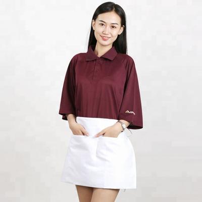 China Red White Bib Aprons Food/Beverage Vending Aprons Kitchen Hot Bib Apron With Pockets Half Length Aprons for sale