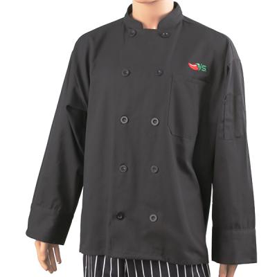 China Durable Black Long Sleeves French Chef Uniform Double Breasted Buttons Polyester Blend Cotton Polyester Jacket Coat Shirt for sale