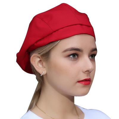 China Comfortable Polyester Cotton Blend Chef Hat Beret Restaurant Kitchen Cooking Mesh Chef Cap For Women Men for sale