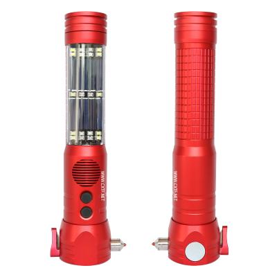 China Solar Rechargeable Tool Kit Noise and Alarm Power Bank Flashlight Car Emergency Safety Light Hammer for sale