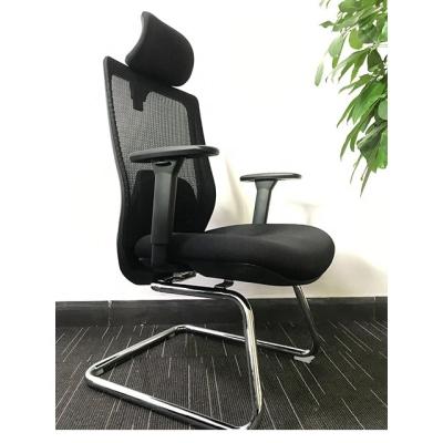 China Adjustable Lumbar Support Steel Frame Foshan Office Furniture PU Conference Room Chair Without Wheels for sale