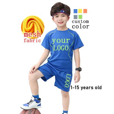 China Custom Breathable Cheap Breathable Running Logo Suit Shorts Summer Clothes Kids Two Piece Set Two Piece Short Sleeve Casual Fitness for sale