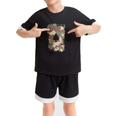 China High Quality Summer Casual Fashion Casual Suit Kids Boys Playing Print Tee Shorts Two Piece Set for sale