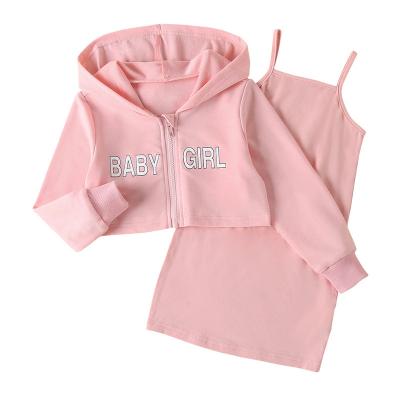 China Pink OEM Logo Cotton Girls Baby Kids Tracksuit Casual Short Tracksuit Summer Casual Clothing Zip Up Sweatshirt Halter T-shirt Two Piece Set for sale