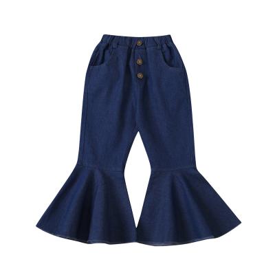 China OEM Custom Girls Anti-pilling Pants 2022 Style Fashion Mid Waist Solid Color Girls Casual Denim New Flared Trousers for sale