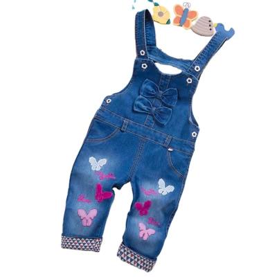 China Anti-pilling 2022 new style bow fashion denim baby girl suspenders custom made cute pants for sale